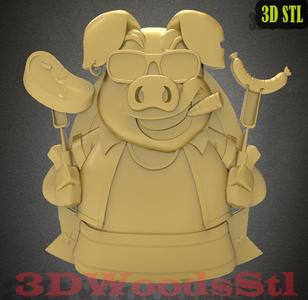 Barbeque pig sign, chef pig 3d,3D stl model relief wall decor, CNC Router Engraver, Artcam, Aspire, CNC files