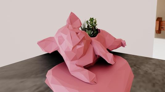 pig low poly planter pot flower vase 3d print stl file