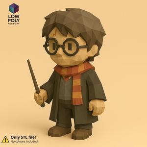 Harry Potter - Young Hogwarts wizard with glasses and wand Low Poly style