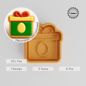 Present Shape Cutter & Stamp Set, Cookie & Fondant, Holiday Gift, 3 Sizes, S/M/L, 3D Printable STL