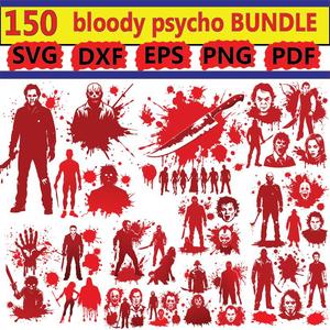 150 bloody psycho bundles svg, dxf, eps, png, pdf file