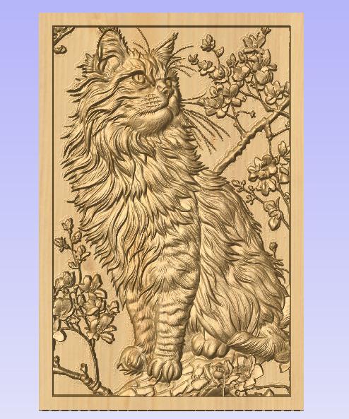 Majestic Cat 3D Relief STL – Long Hair Feline CNC Carving Art