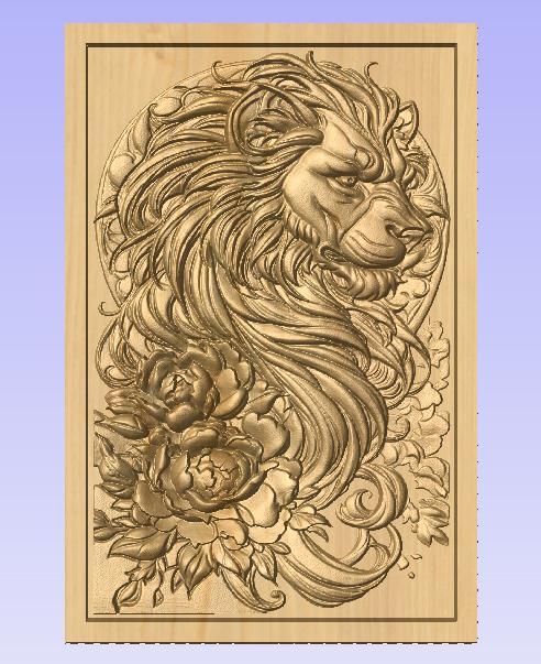 Majestic Lion with Flowers STL – CNC Relief Design for Bold Artistic Carving
