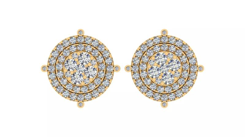 Grand Round Multi-Layer Cluster Diamond Stud Earrings