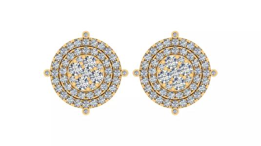 Grand Round Multi-Layer Cluster Diamond Stud Earrings