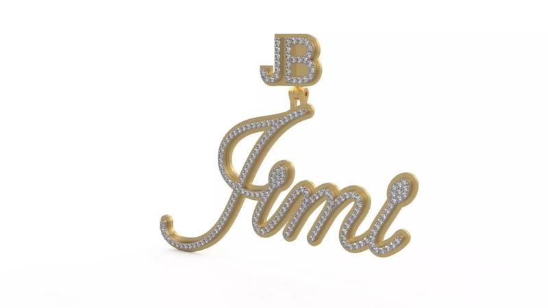 Model 1118 Jimi Name Diamond Iced Out Pendant 2 Layers