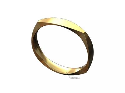 Square rounded faces and carved corners bangle bracelet