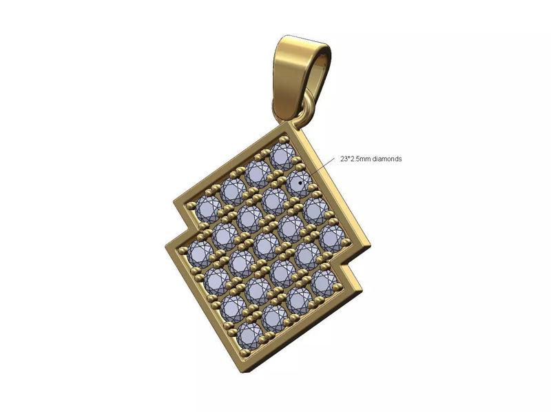 Iced diamond Lozenge plate pendant with bail