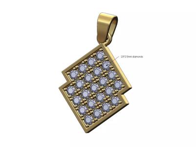 Iced diamond Lozenge plate pendant with bail