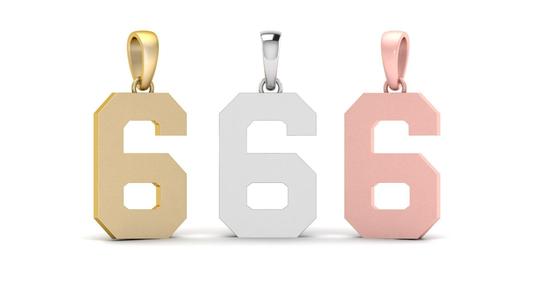 Number 6 Font Plain Gold Pendant