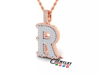 Custom Initial R Letter Diamond  A to Z Alphabet  Necklace