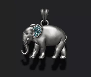 Elephant pendant basrelief with gems on ear