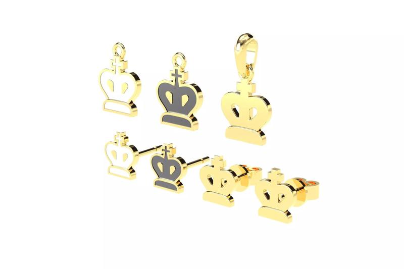 King pendants and earrings chess set