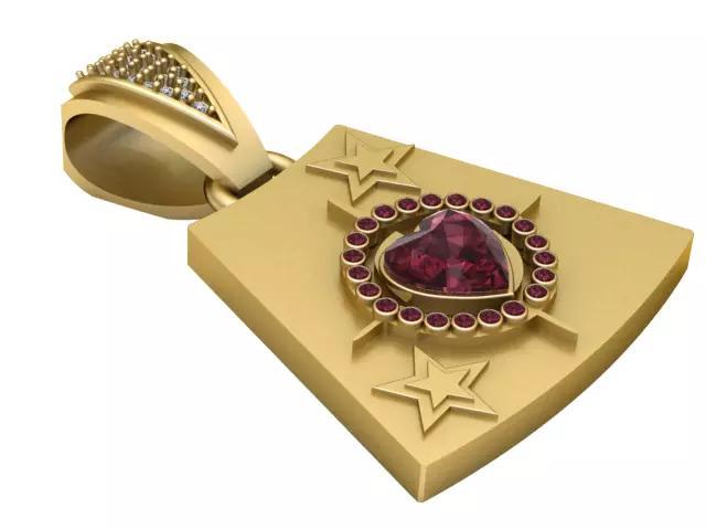 Heart Gem Star Gold Pendant 3D Printable Model