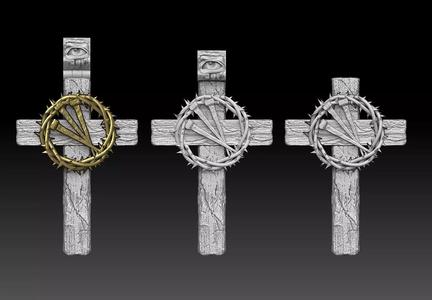 jesus cross crown thorns  pendant medallion bas relief