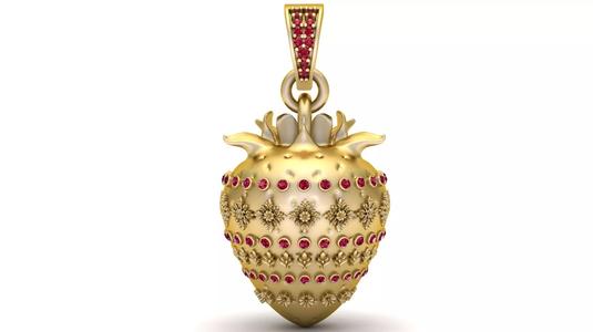 Golden Ruby Strawberry Pendant 3D Printable Model