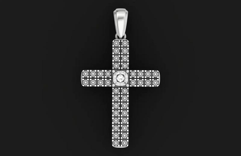 female pendant cross with two rows of diamond cushion 596