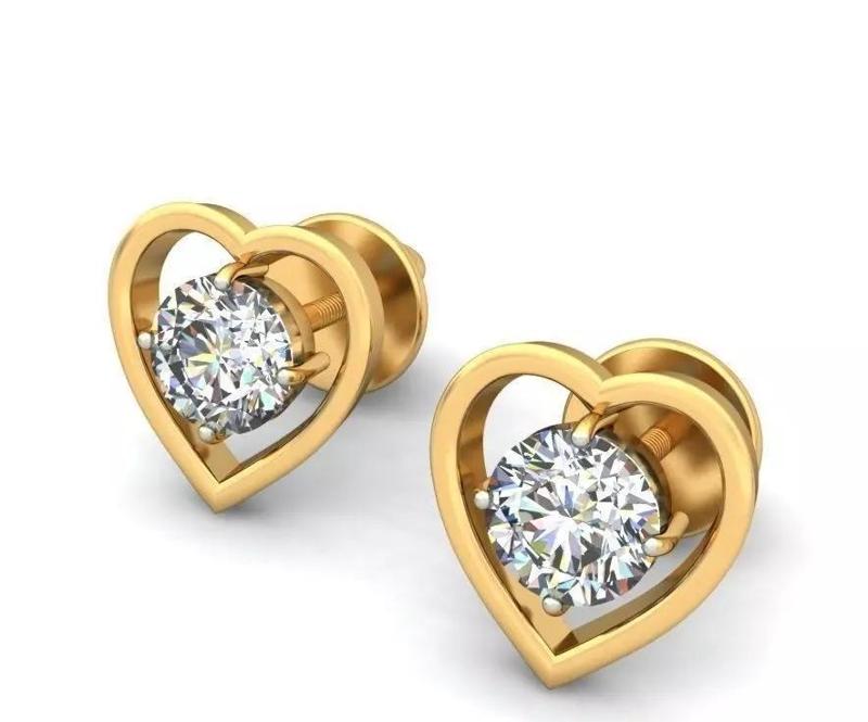 Solitaire Stud Heart Earrings 3Dm STL OBJ FBX Render Details