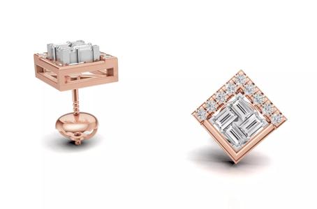 Square Diamond Stud With Baguette Style