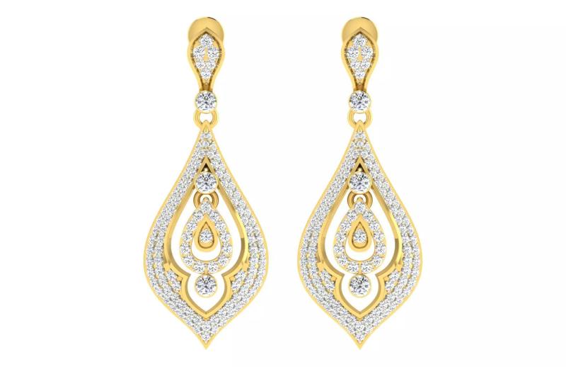 Solitaire Women Drop Earring 3dm STL ONJ FBX Render Details