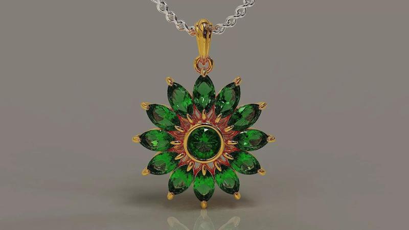 Cluster set round and marquise shape diamond flower pendant