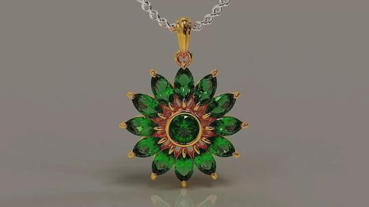 Cluster set round and marquise shape diamond flower pendant