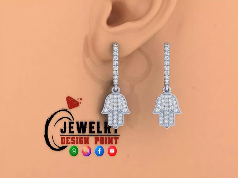Custom Diamond Hoops Earring - Hamsa Hand Earrings - Unisex