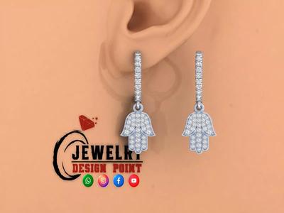 Custom Diamond Hoops Earring - Hamsa Hand Earrings - Unisex