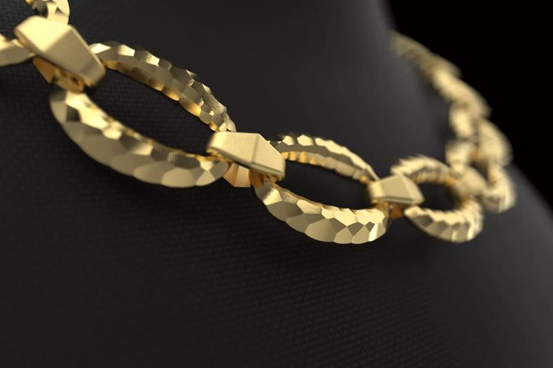 Faceted asymmetric pattern Hermes Chain link Necklace