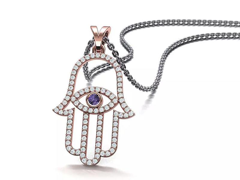 Hamsa Hand Necklace With Diamonds 3dmodel