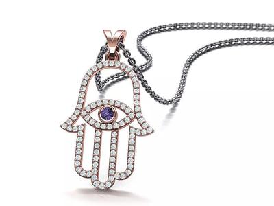 Hamsa Hand Necklace With Diamonds 3dmodel