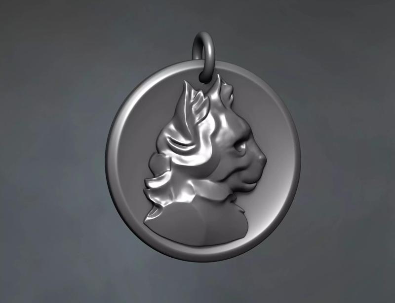 cat head relief necklace pendant