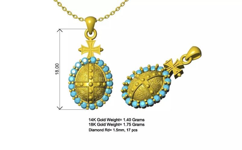 Carved Cross Egg Shape Pendant Design