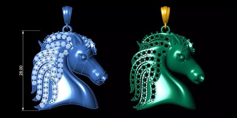 Yellow gold and diamond horse head pendant