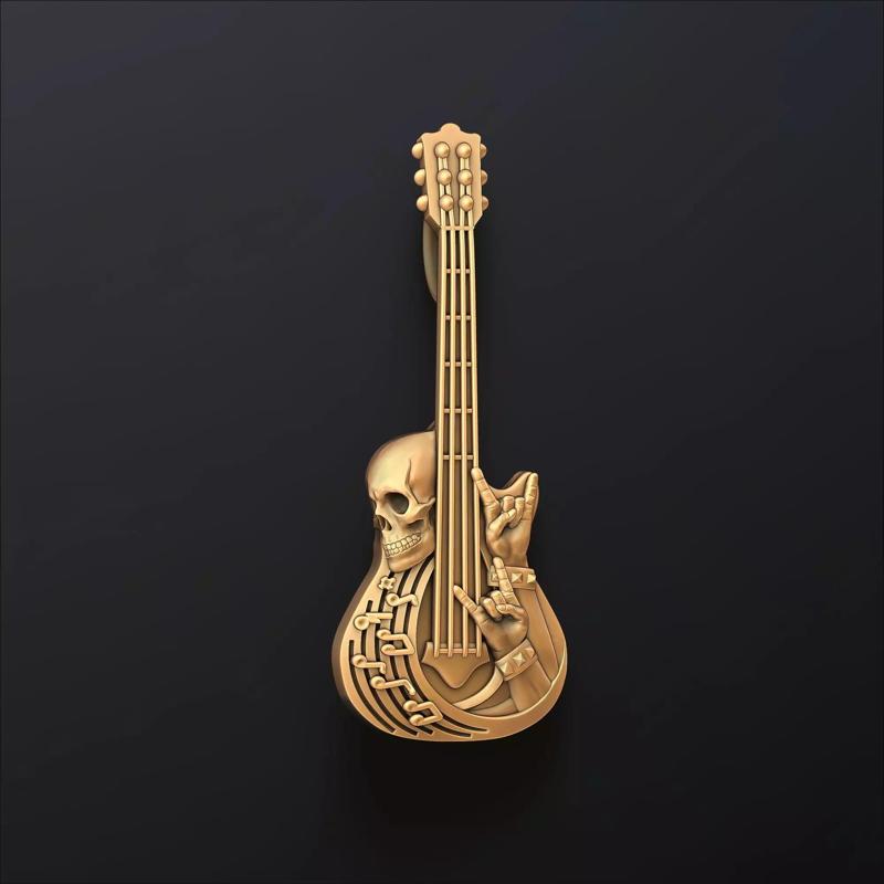 Skull Rock N Roll Guitar Pendant
