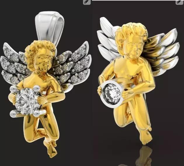pendant angel cupid with wings stones and without stones wings