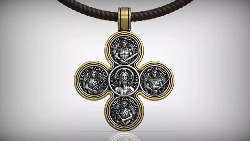 Jesus Christ and Archangels Christian Gothic Cross