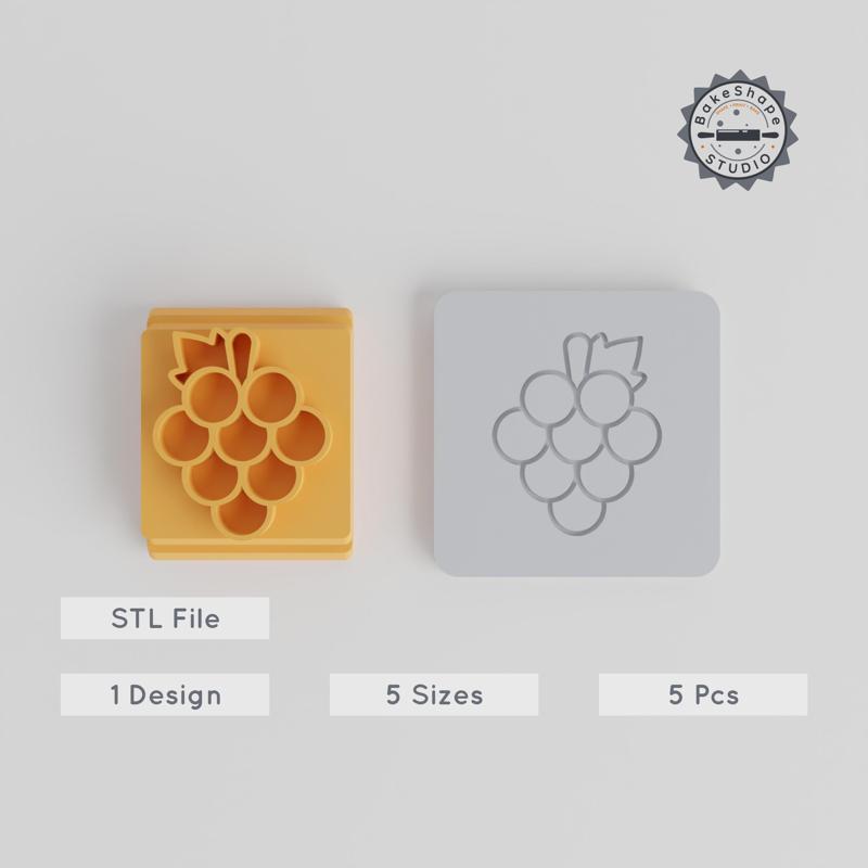 Grape Stamp Tile Collection, 5 Sizes for Clay, Cookies & Fondant, Harvest & Celebration Design