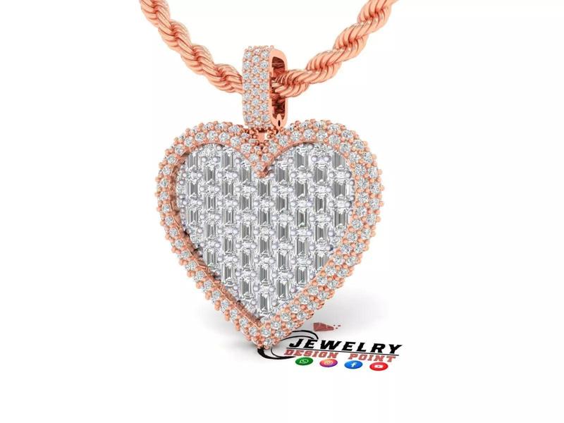Custom Bubble Heart Border Diamond Pendant - Heart Love Pendant