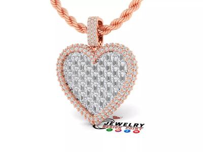 Custom Bubble Heart Border Diamond Pendant - Heart Love Pendant
