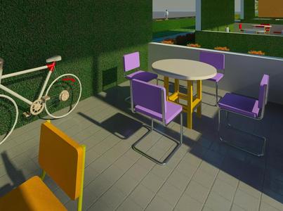 Beach patio with chairs and bicycle