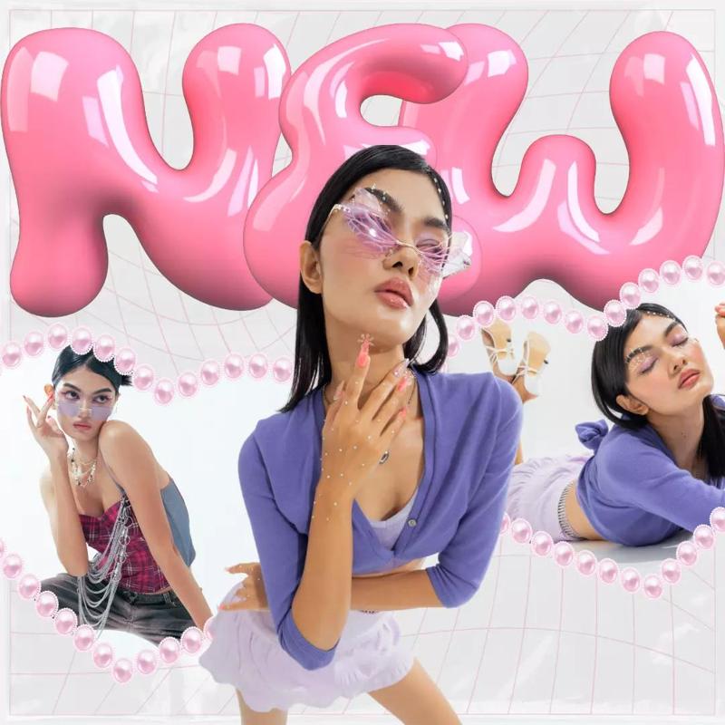 3D Glossy Pink Bubble Text  NEW  with Fashion Concept Background