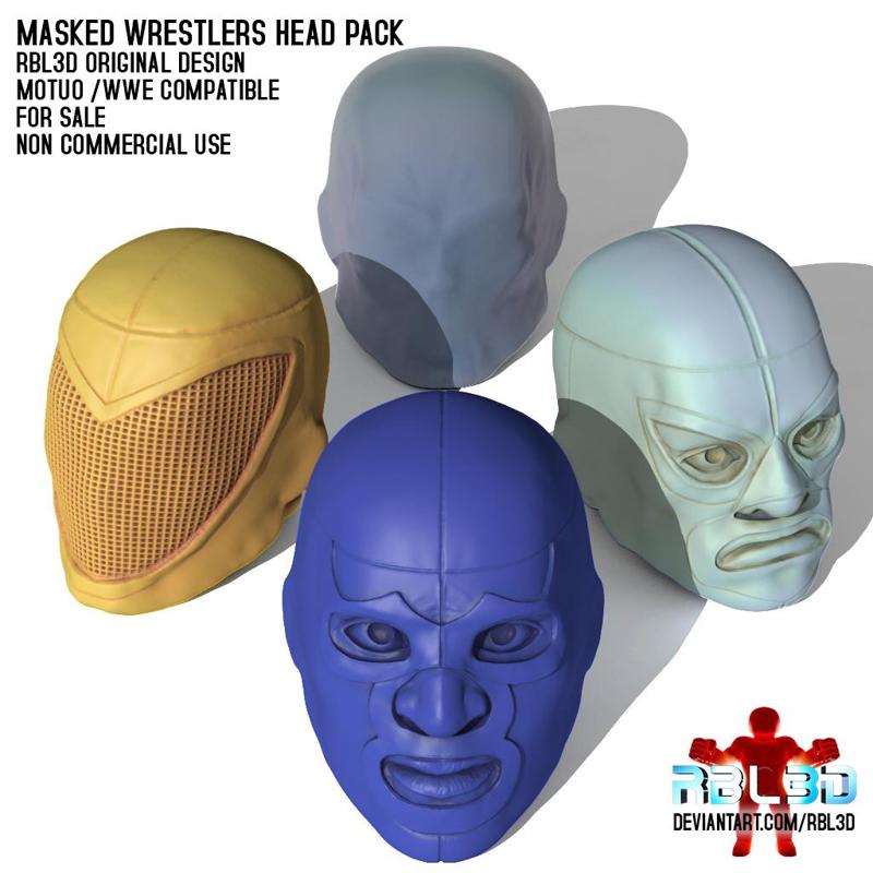 Masked Wrestlers Heads pack 1 (Motuo and WWE compatible)