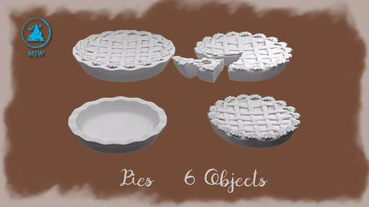 Miniature Pies Set 6 Objects Dollhouse and Tabletop 3D Models