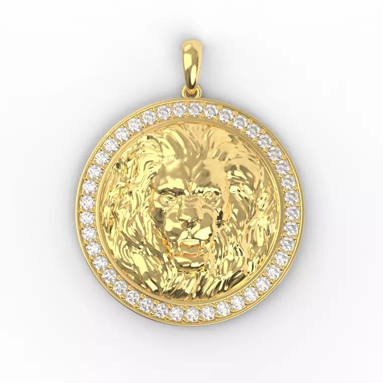 191121P lion round pendant with  41gems 2mm