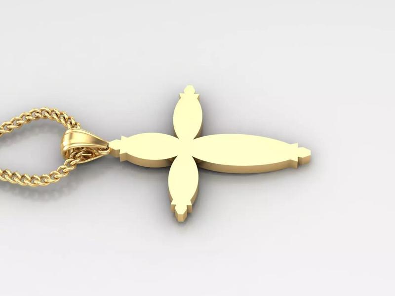 18K Gold Cross Pendant 3DM STL 1CP093