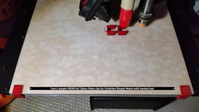 Tom's simple PRINTinZ Zebra Plate clip for Printrbot Simple Metal with heated bed