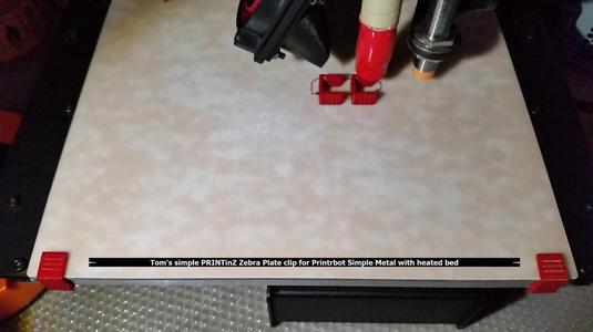 Tom's simple PRINTinZ Zebra Plate clip for Printrbot Simple Metal with heated bed