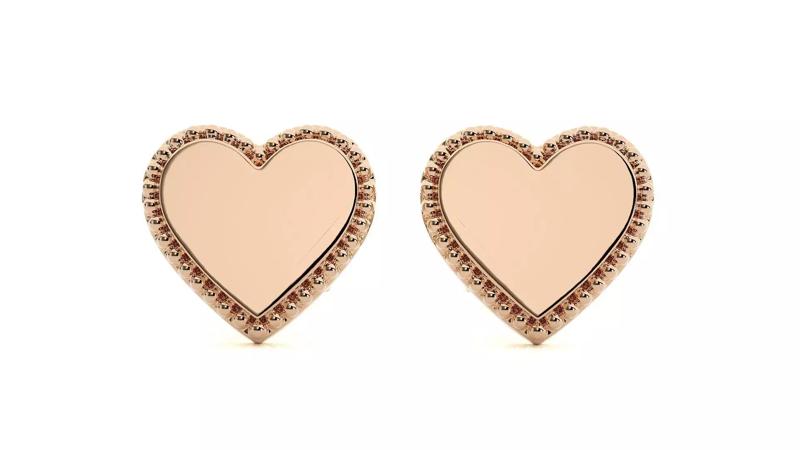 Heart Love Valentine Light wt Plain Gold Earrings Studs 3dm stl