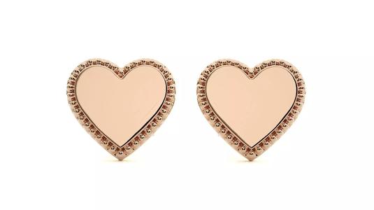 Heart Love Valentine Light wt Plain Gold Earrings Studs 3dm stl